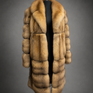 Luxury full-length Red Yenisei sable fur coat on gray premium catalog background – genuine Russian sable by Royal Furs.