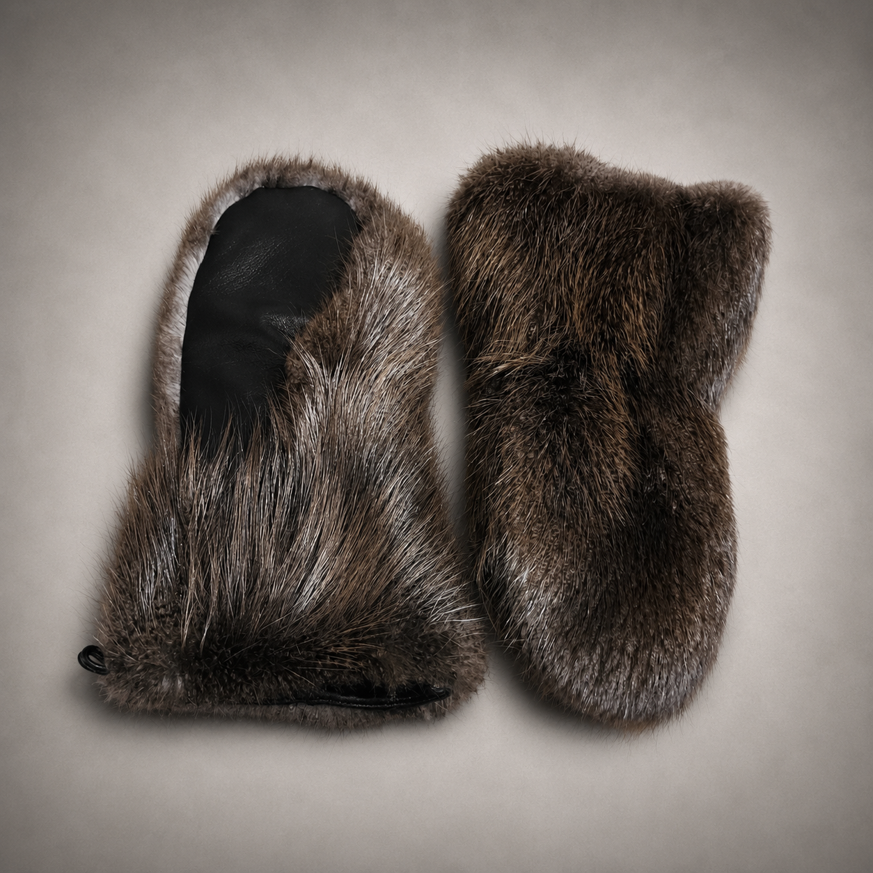 Long Insulated Beaver Fur Mittens with Leather Palms - Image 4