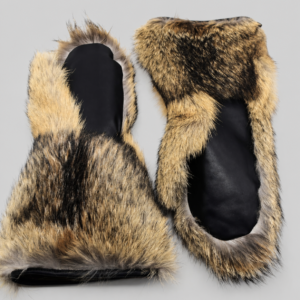 Long Coyote Fur Mittens with Leather Palms handcrafted by ROYAL FURS