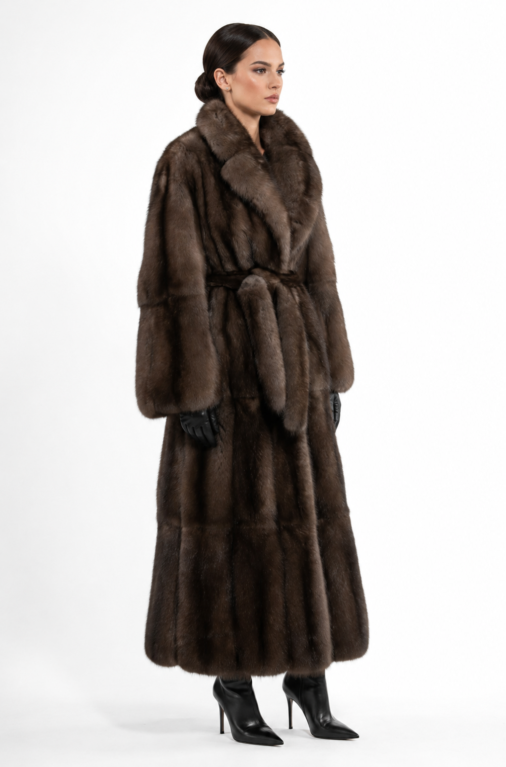 Luxury Russian Barguzin Sable Fur Coat with Belt – Full Length - Image 2