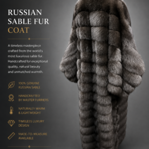 russian-barguzin-sable-fur-coat-with-hood-back Back view of a luxury Russian Barguzin Sable Fur Coat with hood handcrafted from genuine sable fur