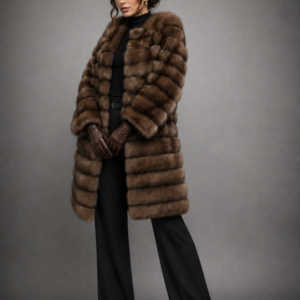 Luxury Russian Barguzin sable fur coat handcrafted from premium natural sable with an elegant knee-length silhouette.