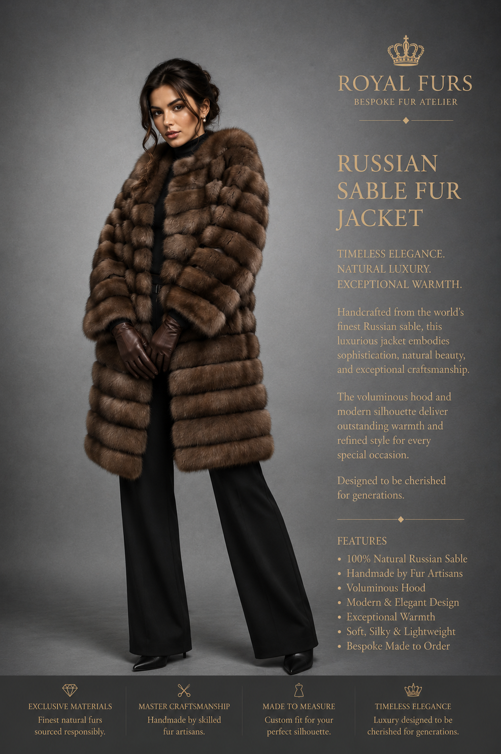 Elegant Russian Barguzin Sable Fur Coat – Luxury Handmade Women's Fur Coat - Image 3
