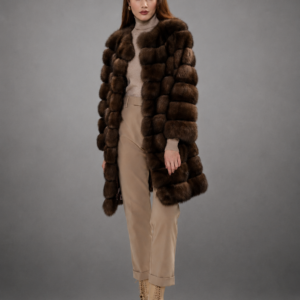 Luxury Russian Barguzin sable fur coat in a mid-length design handcrafted from premium natural sable by Royal Furs.