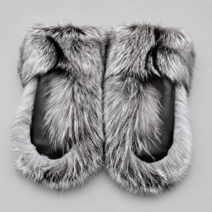 Long Silver Fox Fur Mittens with Leather Palms handcrafted by ROYAL FURS
