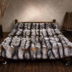 silver-fox-fur-blanket-saga-furs King Size Silver Fox Fur Blanket handcrafted from genuine Scandinavian SAGA Furs silver fox pelts