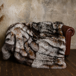 King Size Silver Fox Fur Blanket handcrafted from genuine Scandinavian SAGA Furs silver fox pelts