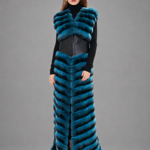 Luxury teal chinchilla fur vest full length by ROYAL FURS