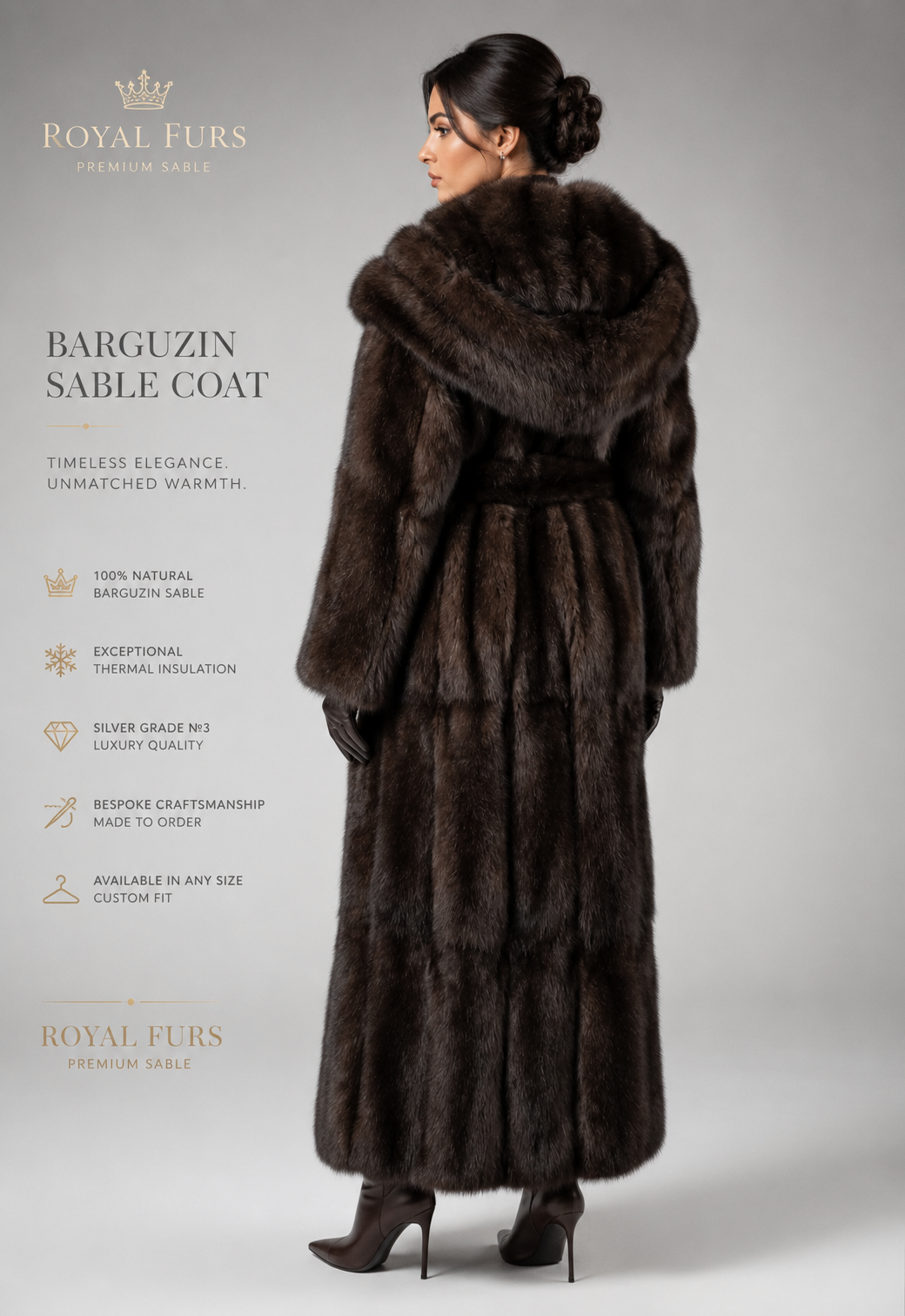 Luxury Russian Sable Fur Coat with Hood – Full Length Handmade Fur Coat | Royal Furs - Image 2