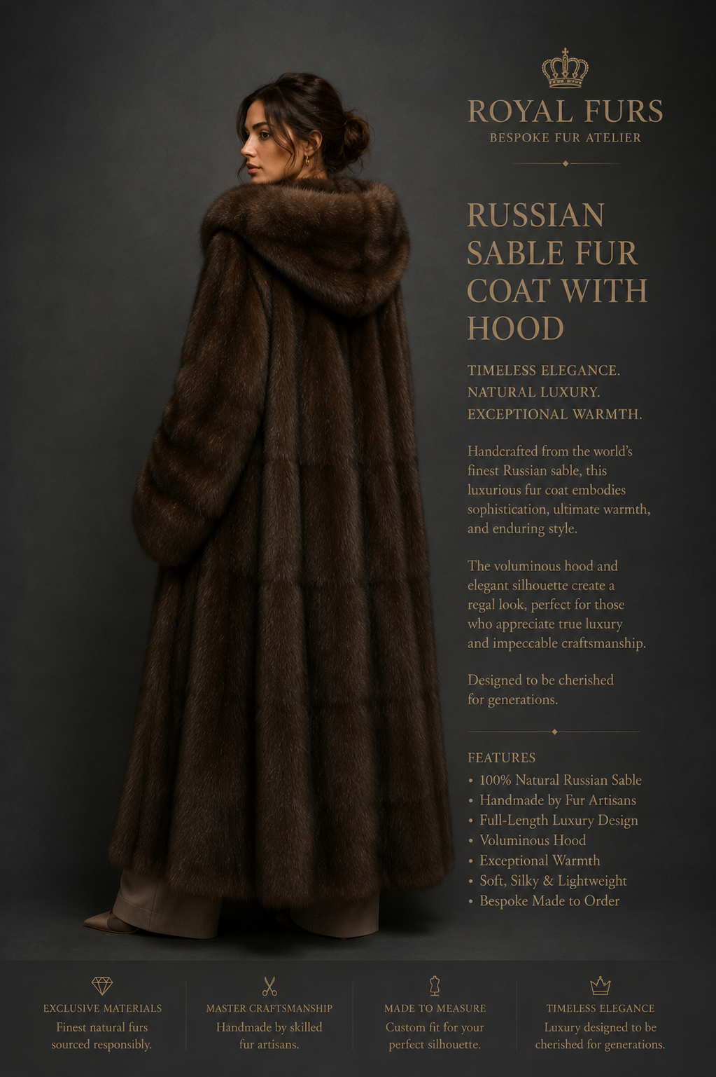 Luxury Russian Sable Fur Coat with Hood – Full Length Handmade Fur Coat | Royal Furs - Image 3