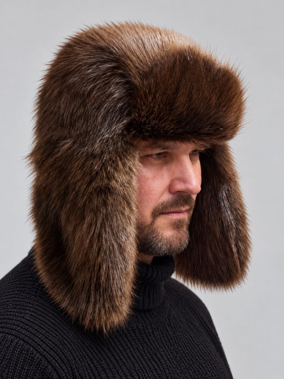 Men’s Natural Beaver Fur Ushanka Hat – Luxury Winter Trapper Hat - Image 3